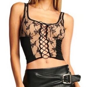 I.AM.GIA Black and Tan Lace-Up Top